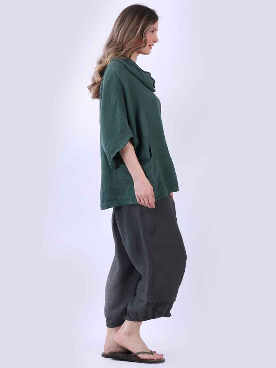 Cowl Neck Plain Linen Batwing Top
