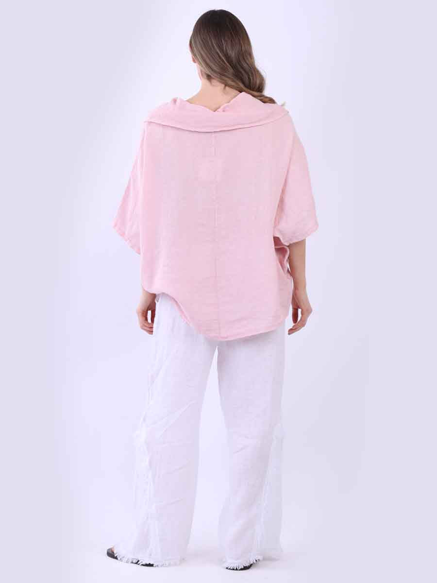 Cowl Neck Plain Linen Batwing Top