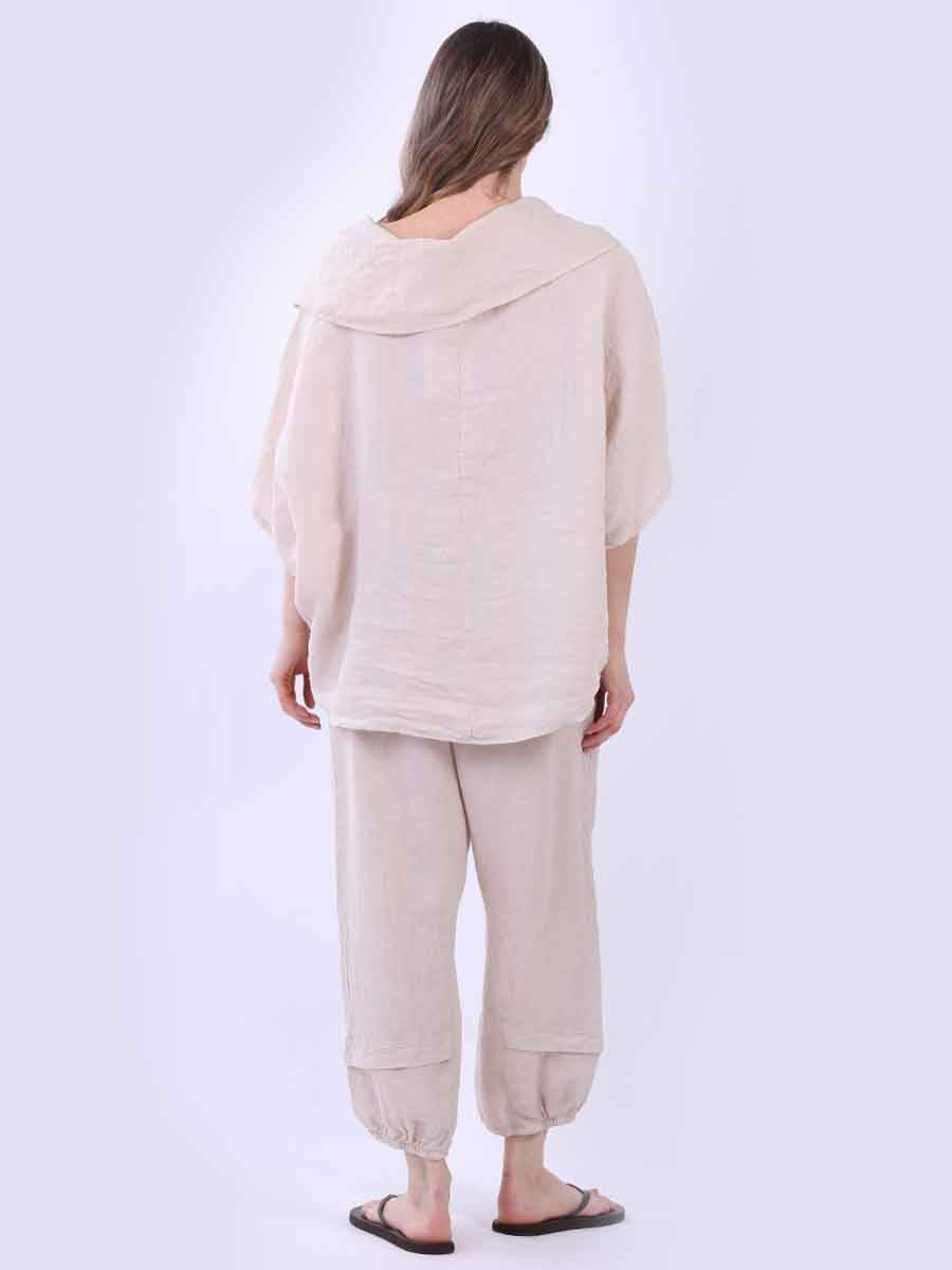 Cowl Neck Plain Linen Batwing Top