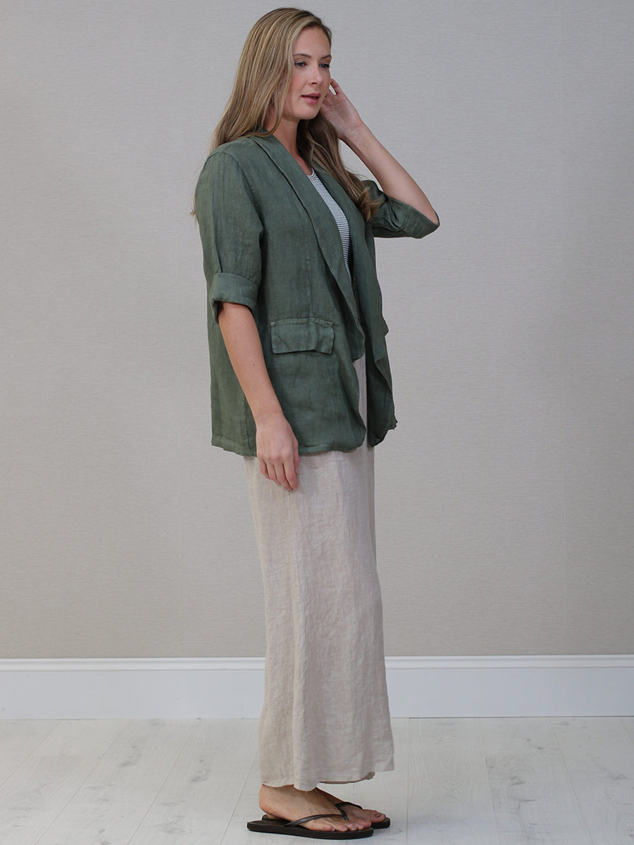 Open Front Linen Blazer Jacket