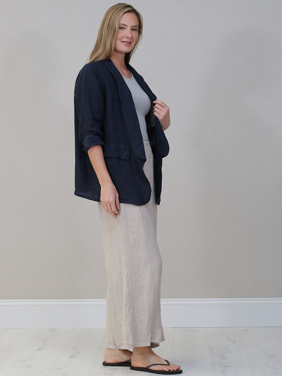 Open Front Linen Blazer Jacket