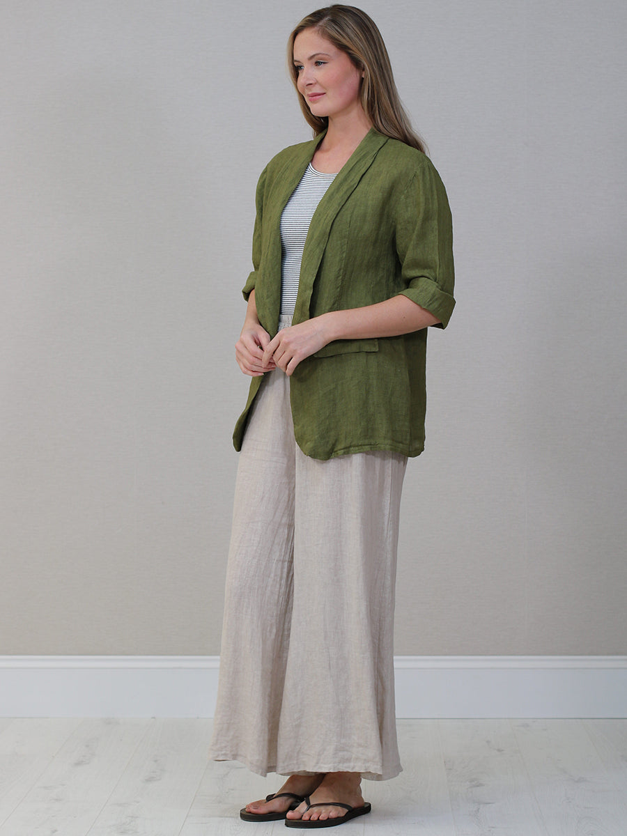 Open Front Linen Blazer Jacket