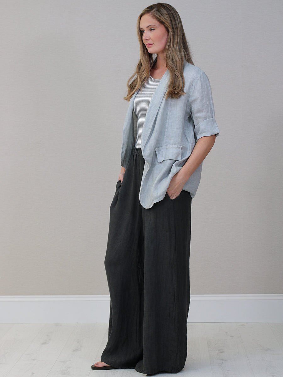 Open Front Linen Blazer Jacket