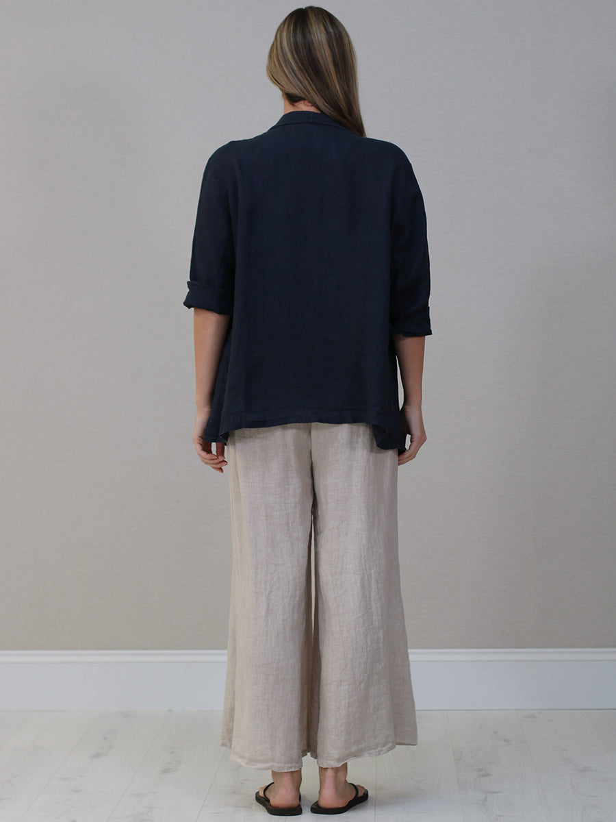 Open Front Linen Blazer Jacket