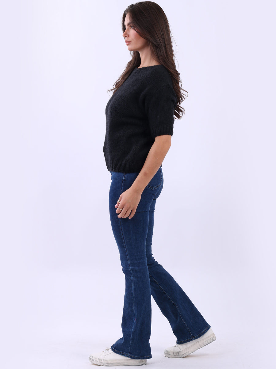 Ladies Solid Short Sleeves Woolen Boxy Crop Top