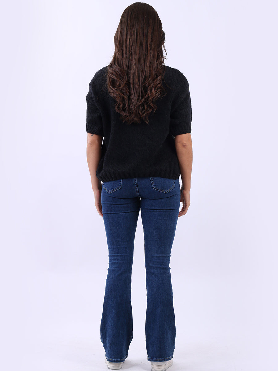 Ladies Solid Short Sleeves Woolen Boxy Crop Top