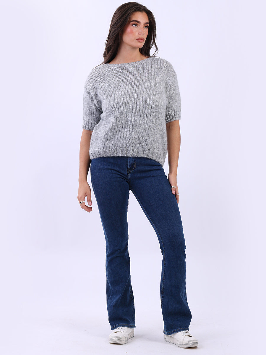 Ladies Solid Short Sleeves Woolen Boxy Crop Top