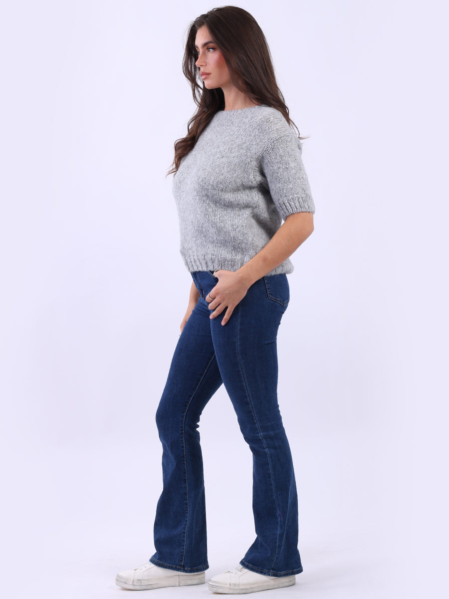 Ladies Solid Short Sleeves Woolen Boxy Crop Top