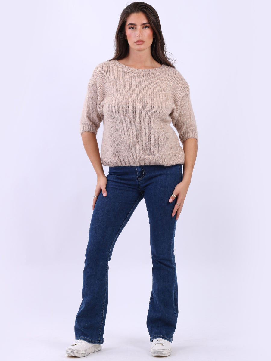 Ladies Solid Short Sleeves Woolen Boxy Crop Top