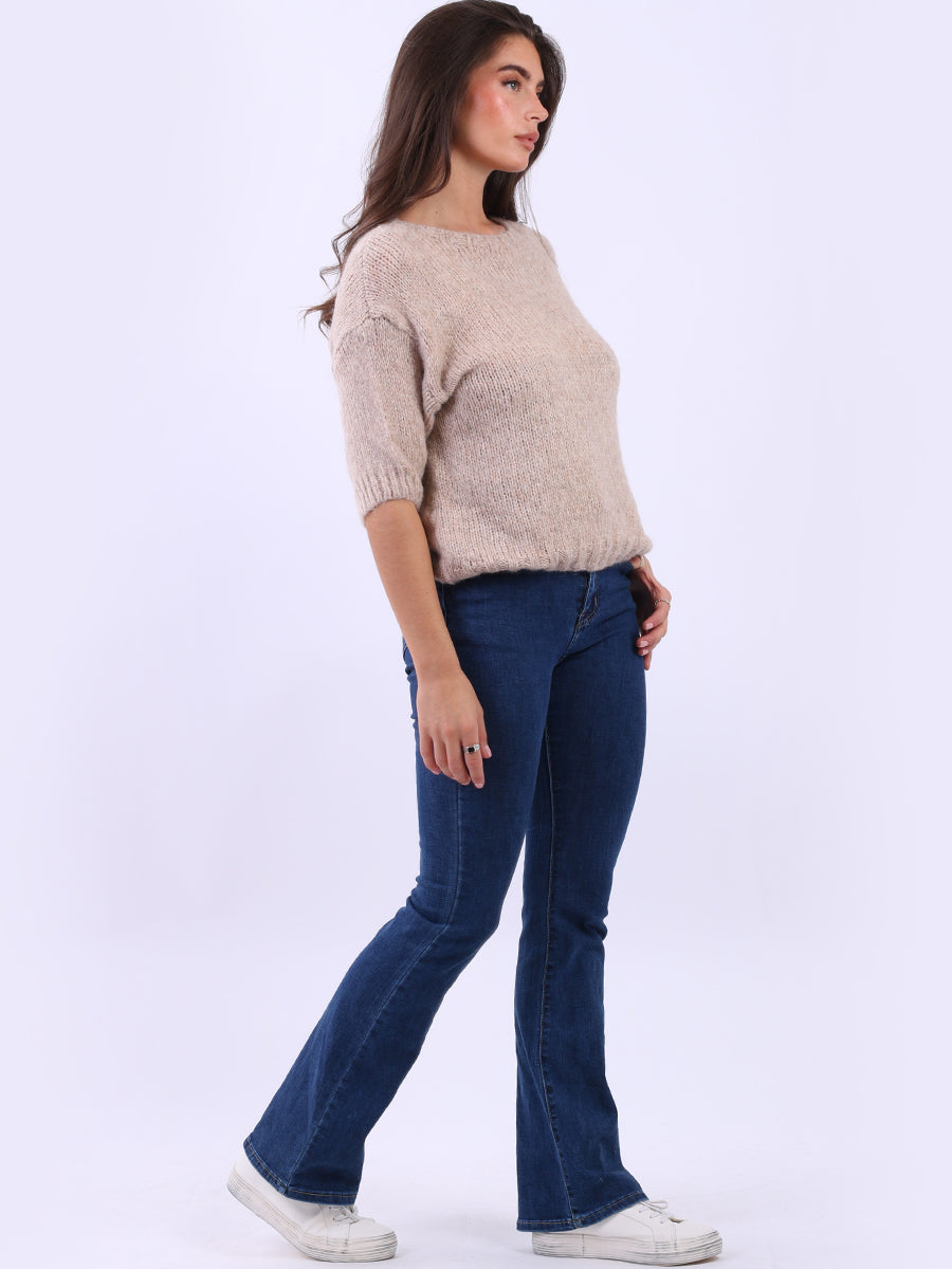 Ladies Solid Short Sleeves Woolen Boxy Crop Top
