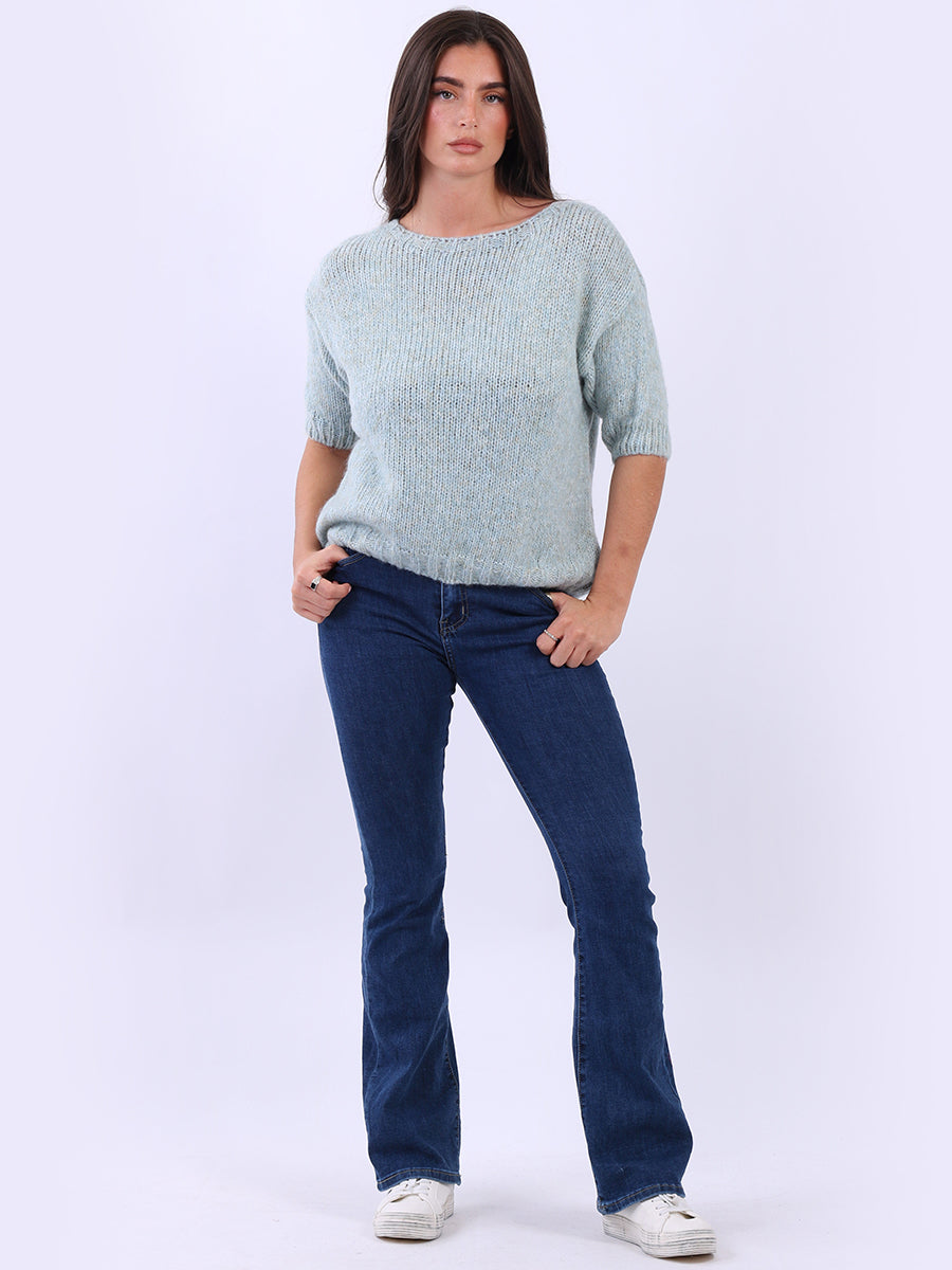 Ladies Solid Short Sleeves Woolen Boxy Crop Top