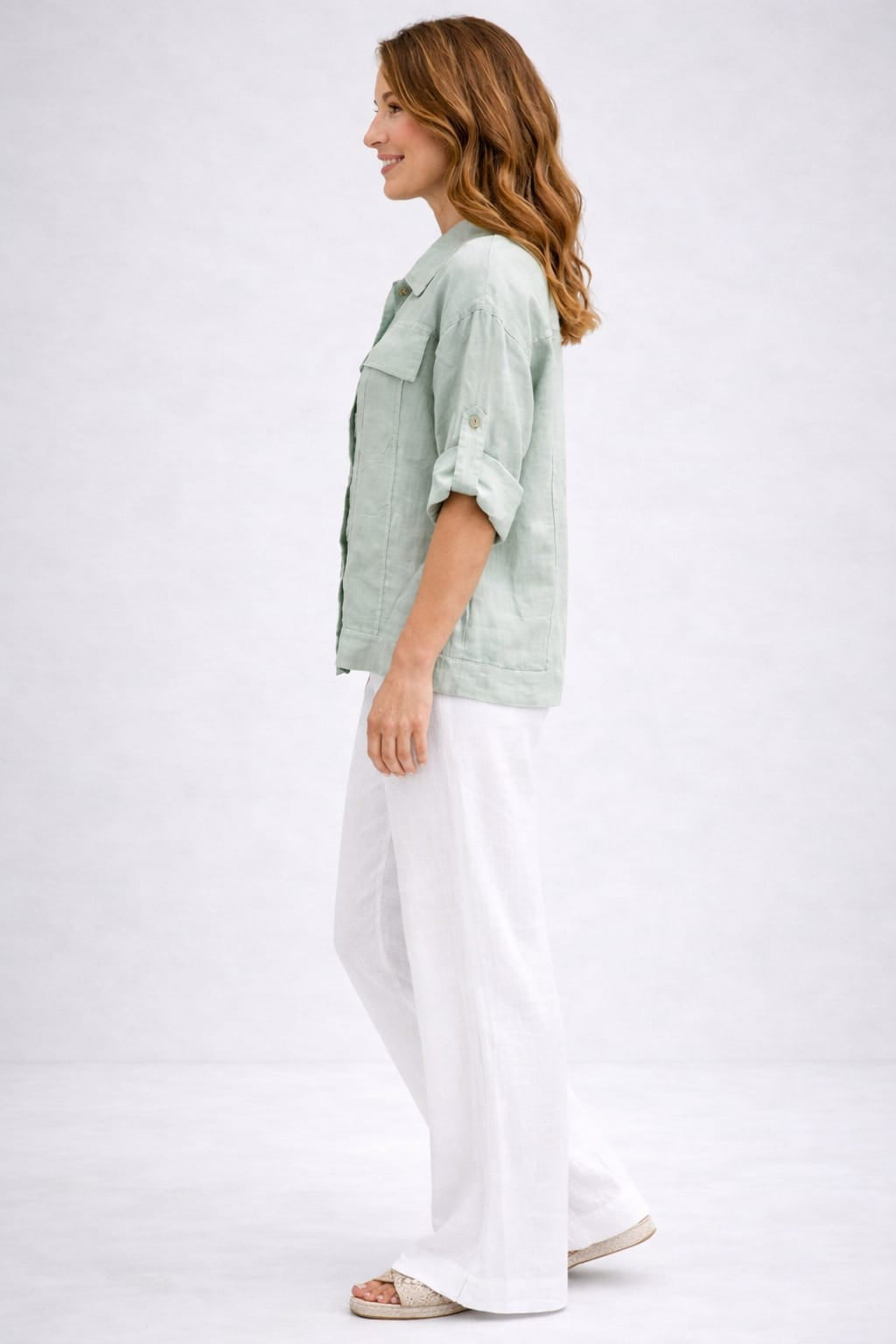 Made In Italy Plain Linen Button Up Crop Jacket