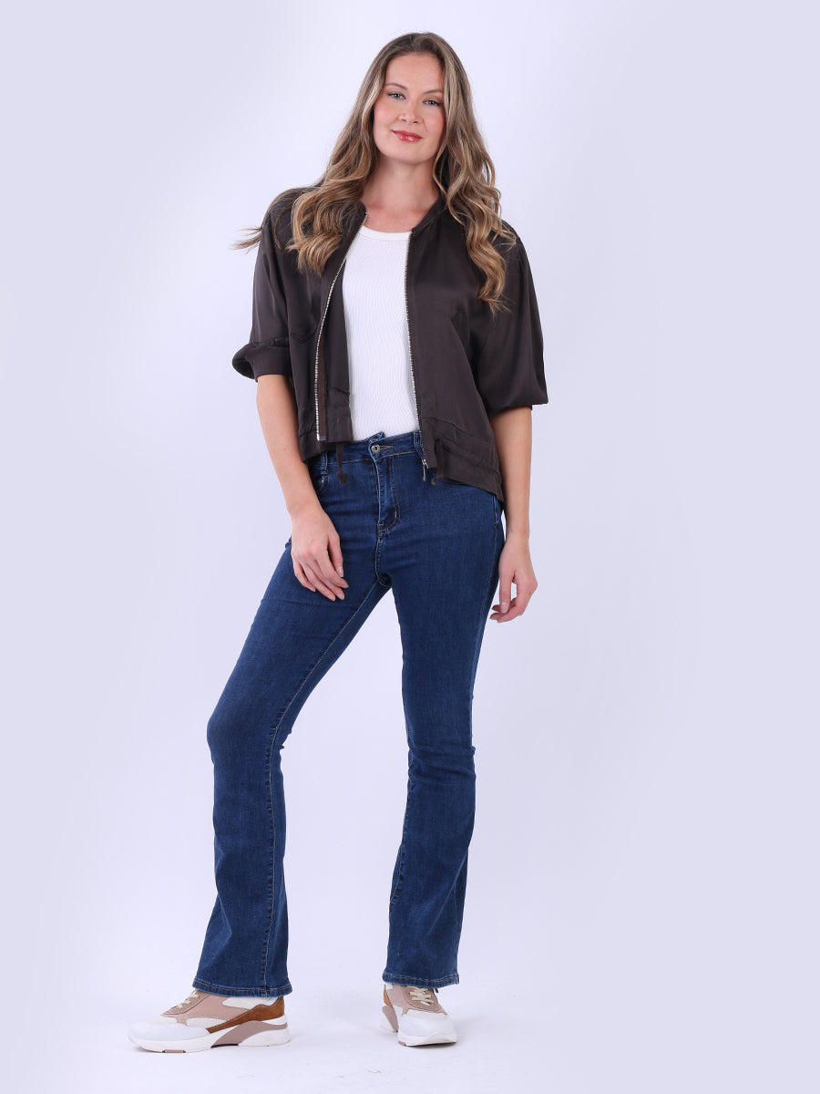 Stylish Gathered Hem Plain Crop Jacket