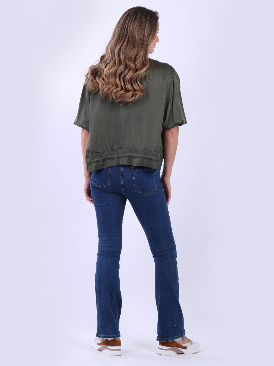 Stylish Gathered Hem Plain Crop Jacket