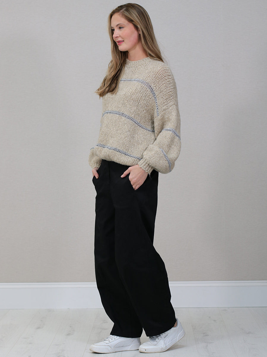 Stripy Knit Crop Wooly Pullover