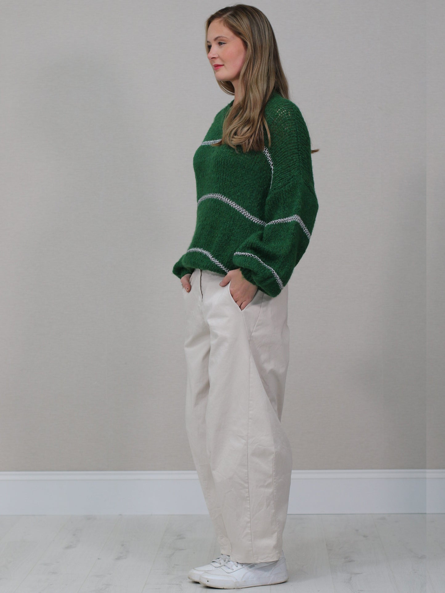 Stripy Knit Crop Wooly Pullover