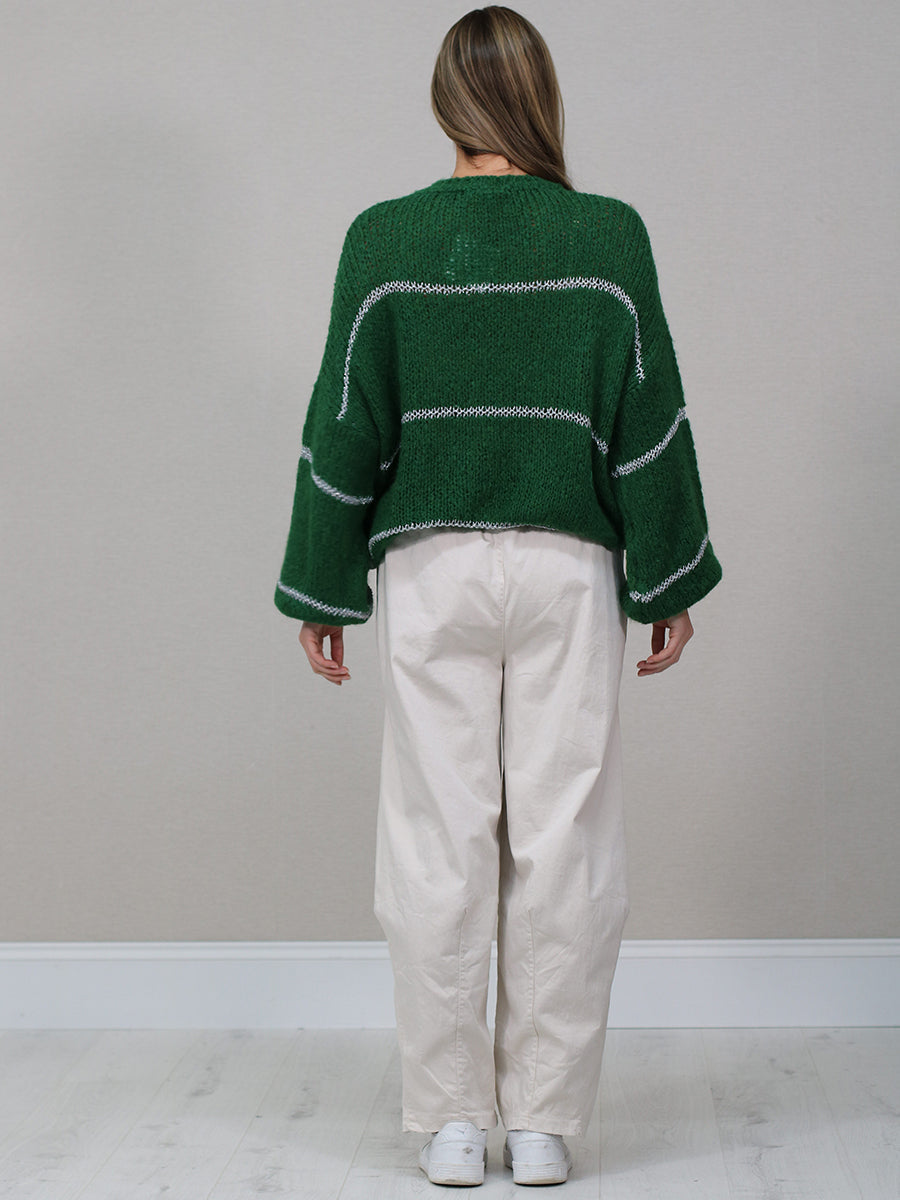 Stripy Knit Crop Wooly Pullover
