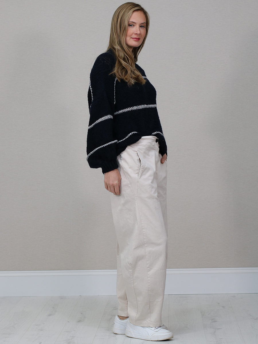 Stripy Knit Crop Wooly Pullover