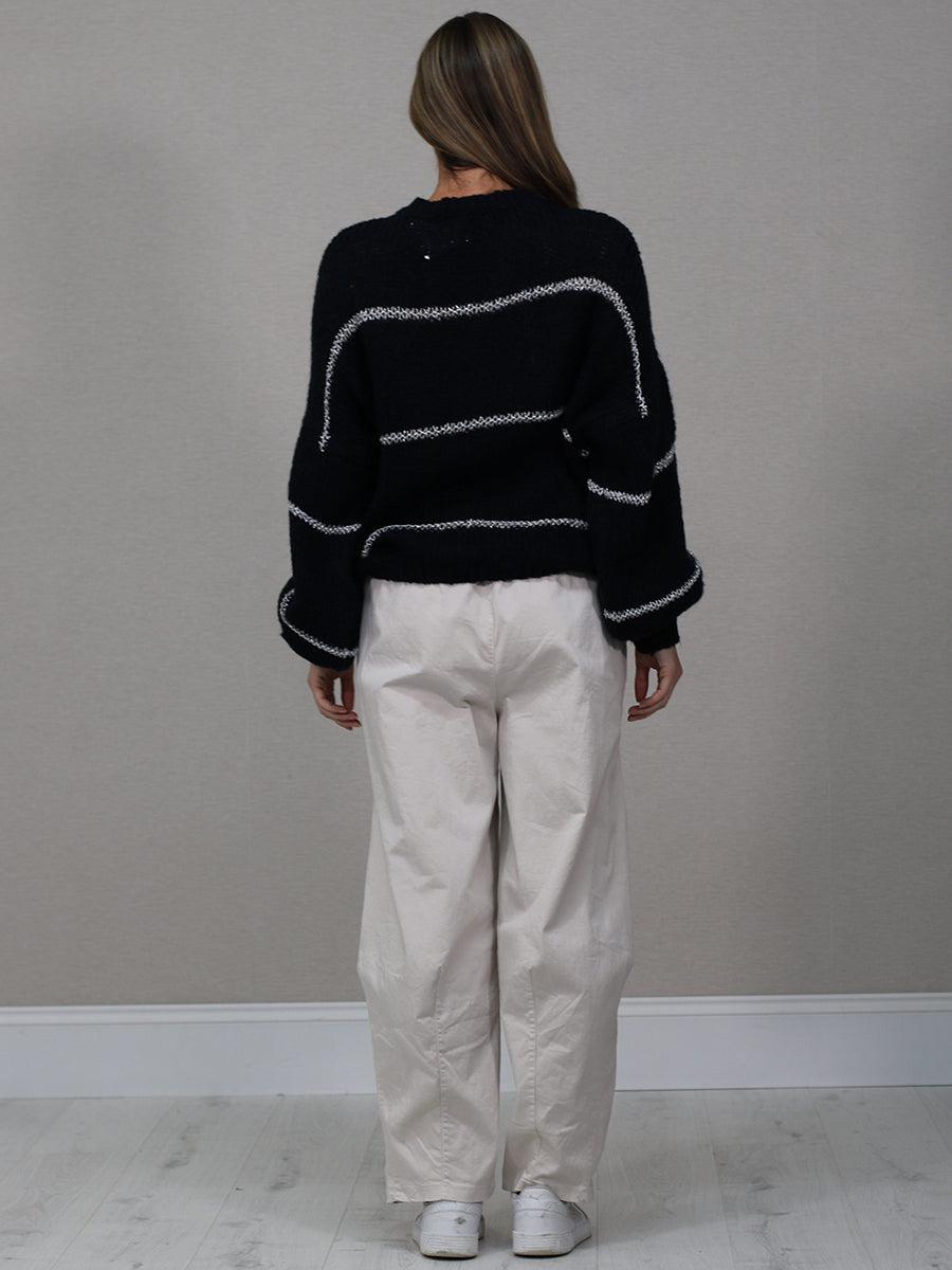 Stripy Knit Crop Wooly Pullover