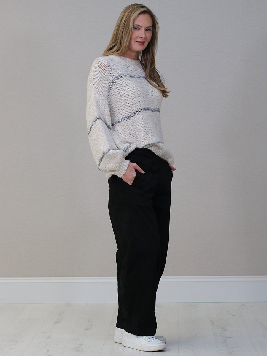Stripy Knit Crop Wooly Pullover
