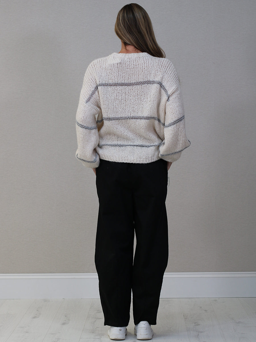 Stripy Knit Crop Wooly Pullover