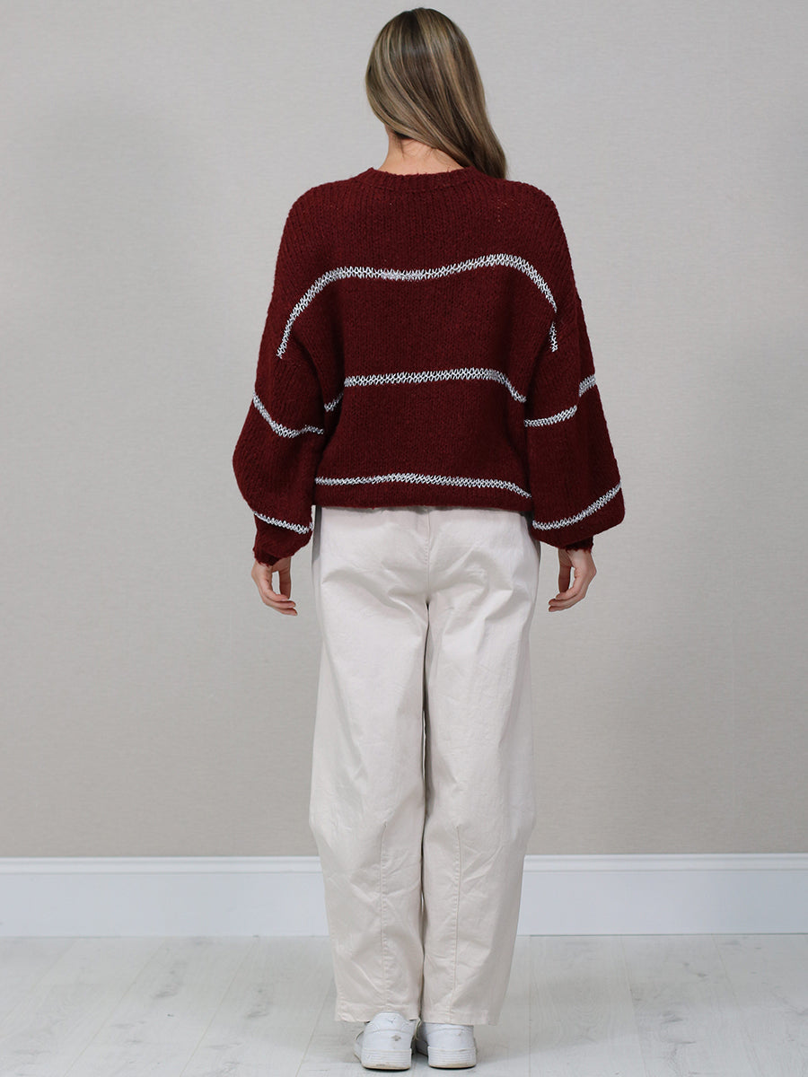 Stripy Knit Crop Wooly Pullover