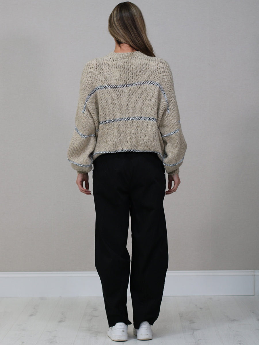 Stripy Knit Crop Wooly Pullover
