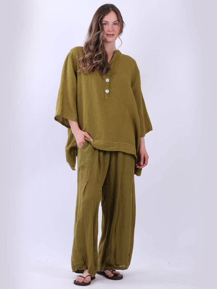Plus Size Linen Tunic Top Olive