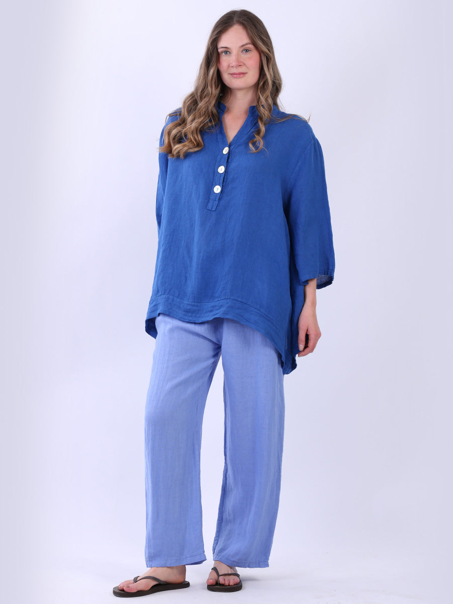 Plus Size Linen Tunic Top Royal Blue