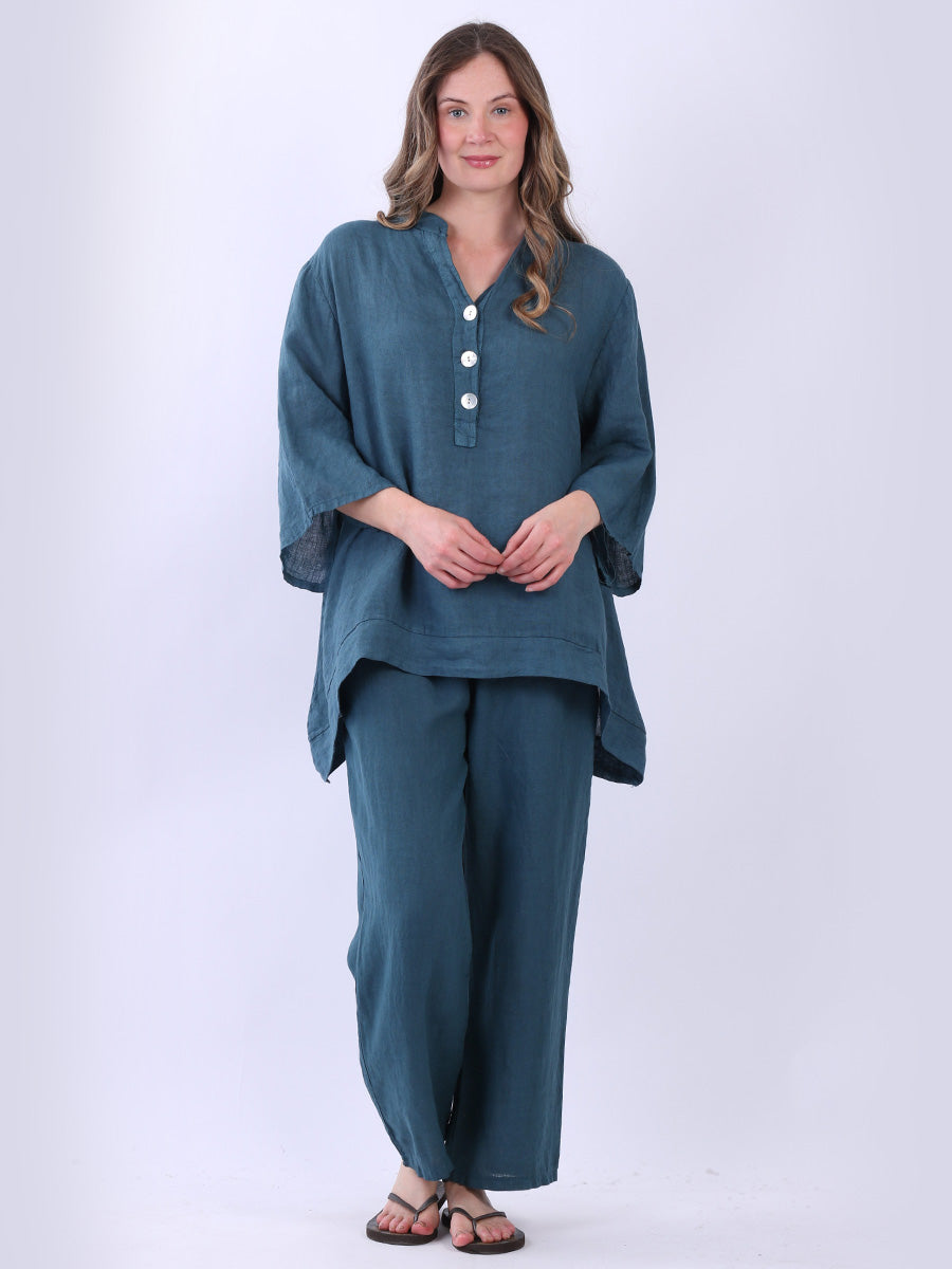 Plus Size Linen Tunic Top Teal