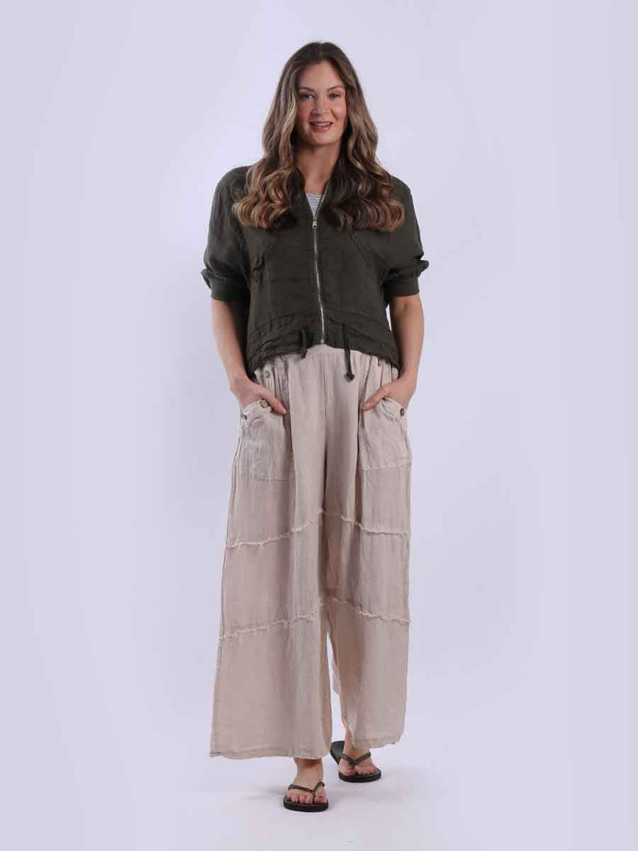 Front Zip Ladies Linen Ribbed Crop Jacket