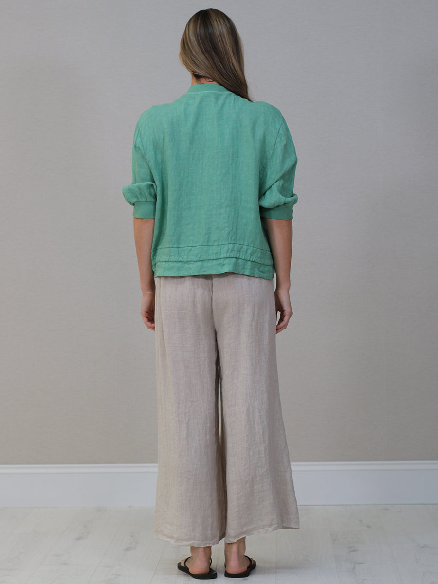 Front Zip Ladies Linen Ribbed Crop Jacket