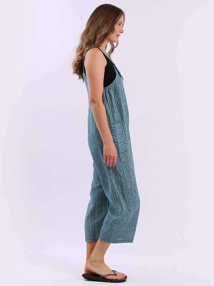 Stripy Print Cotton Pabo Jumpsuit