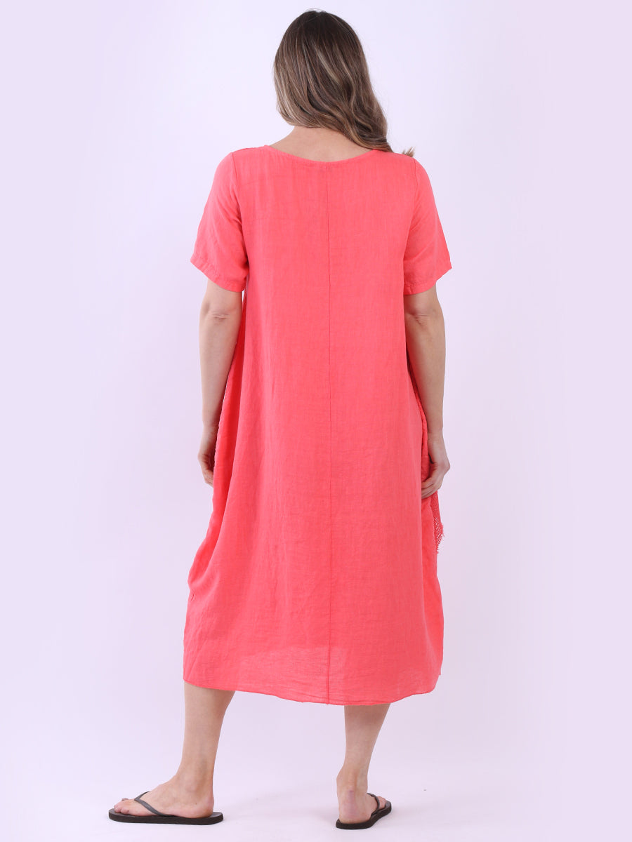 Ladies Solid Linen Mesh Net Midi Dress