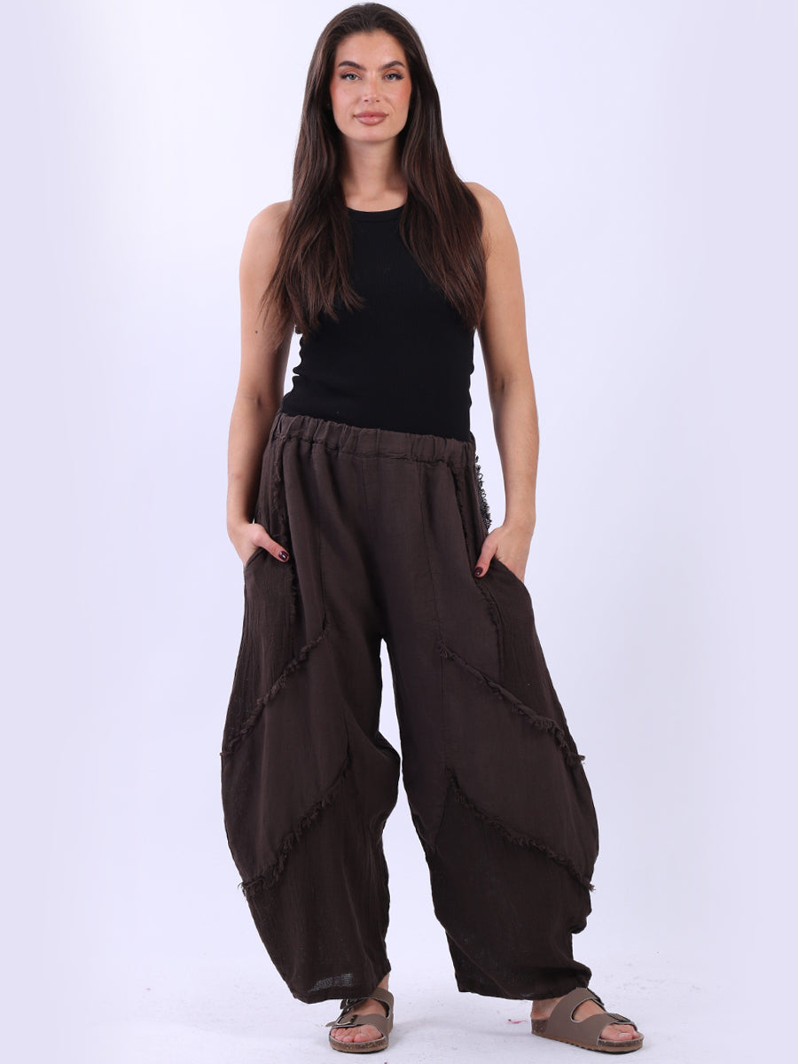 Ladies Plain Linen Mesh Net Slouchy Trouser