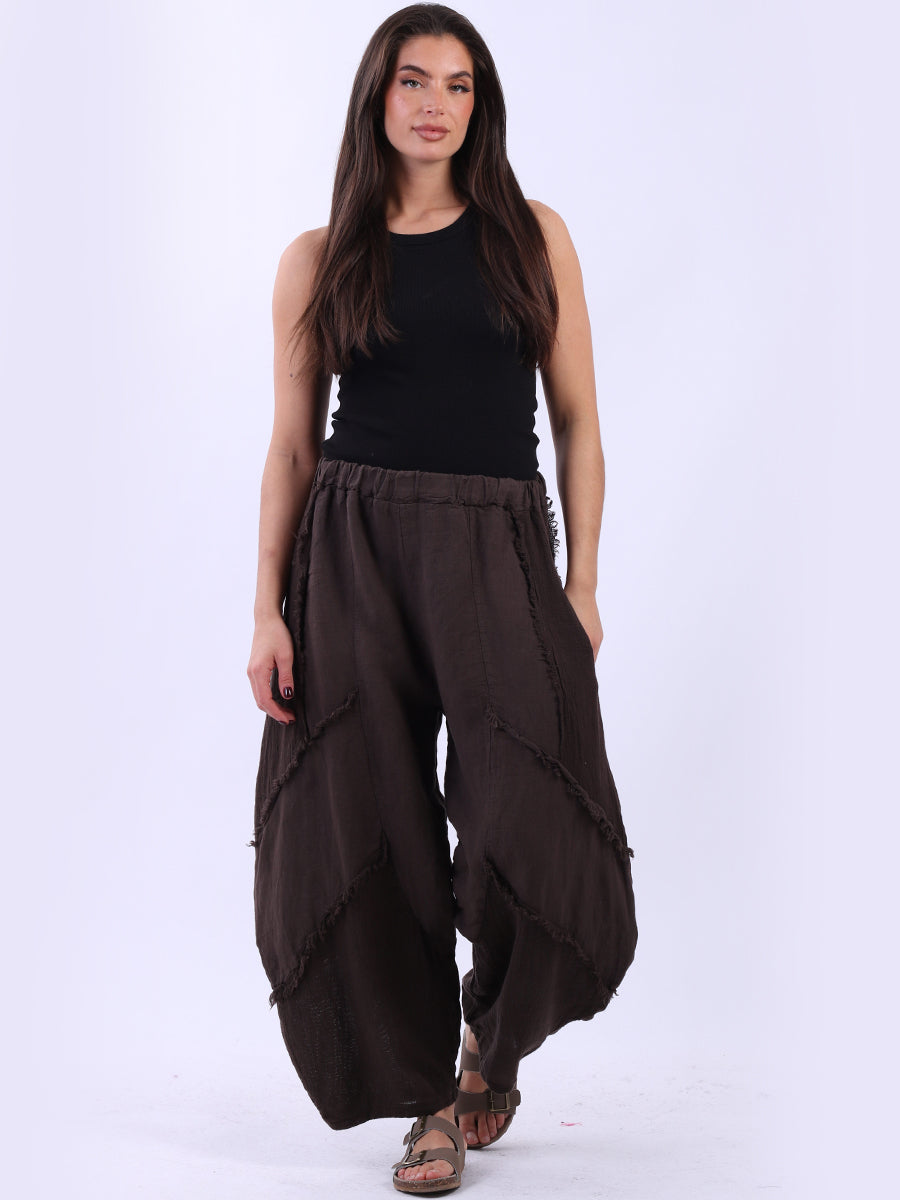 Ladies Plain Linen Mesh Net Slouchy Trouser