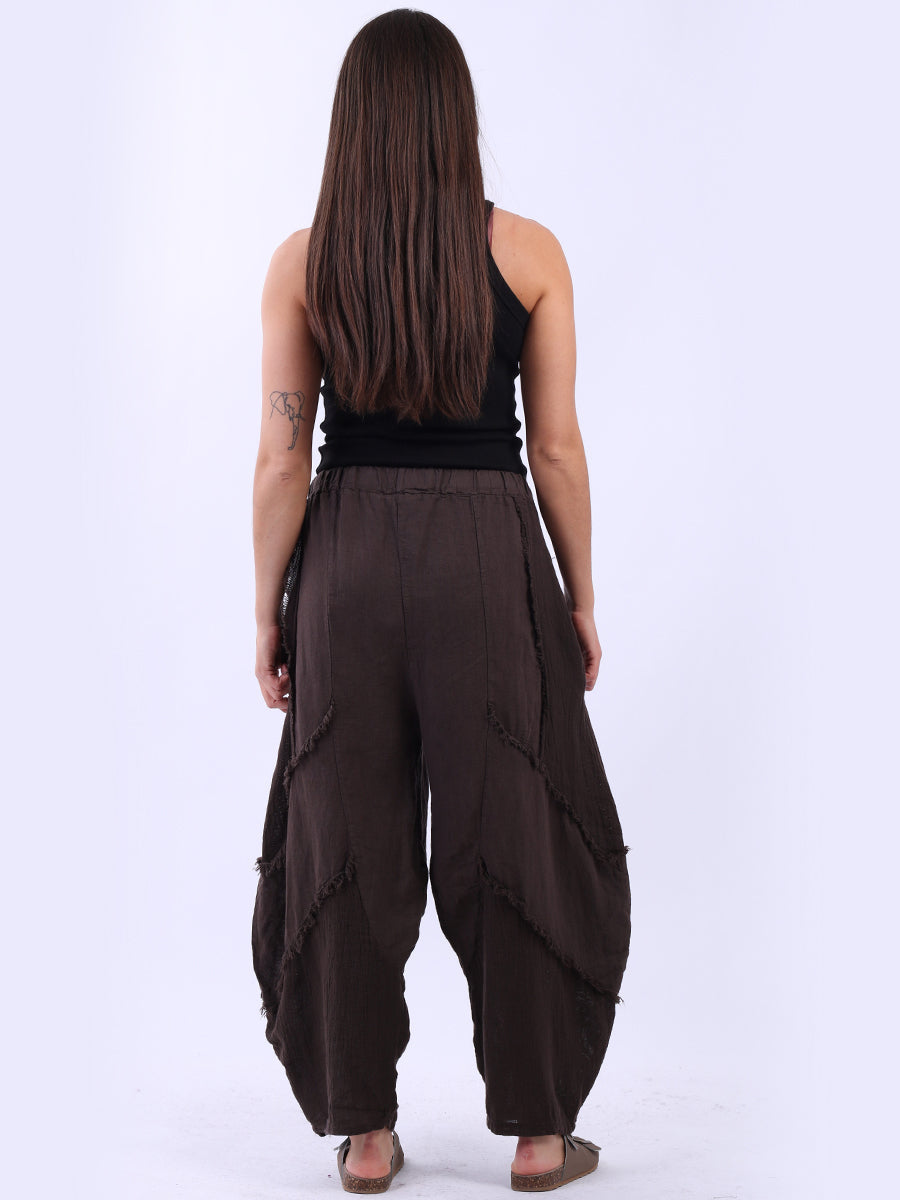 Ladies Plain Linen Mesh Net Slouchy Trouser