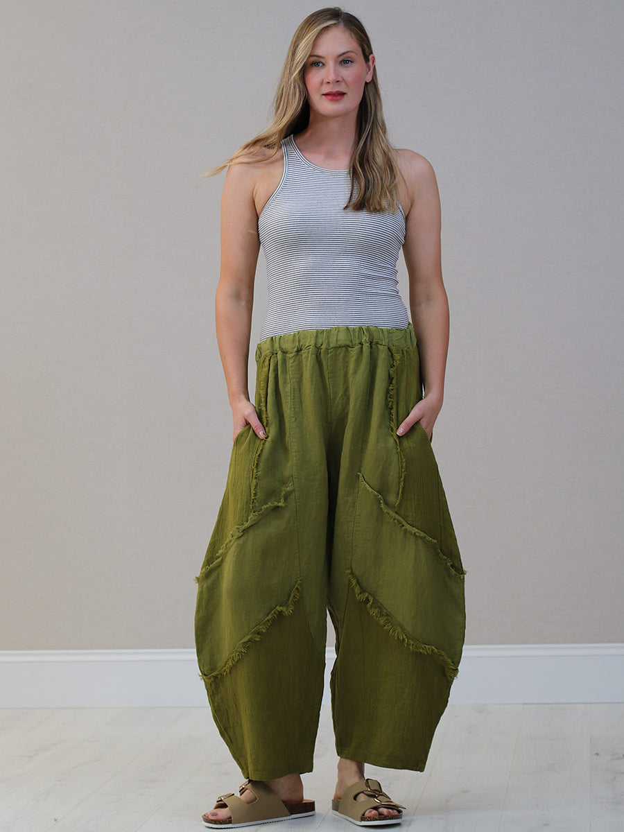 Mesh Net Linen Trouser Olive