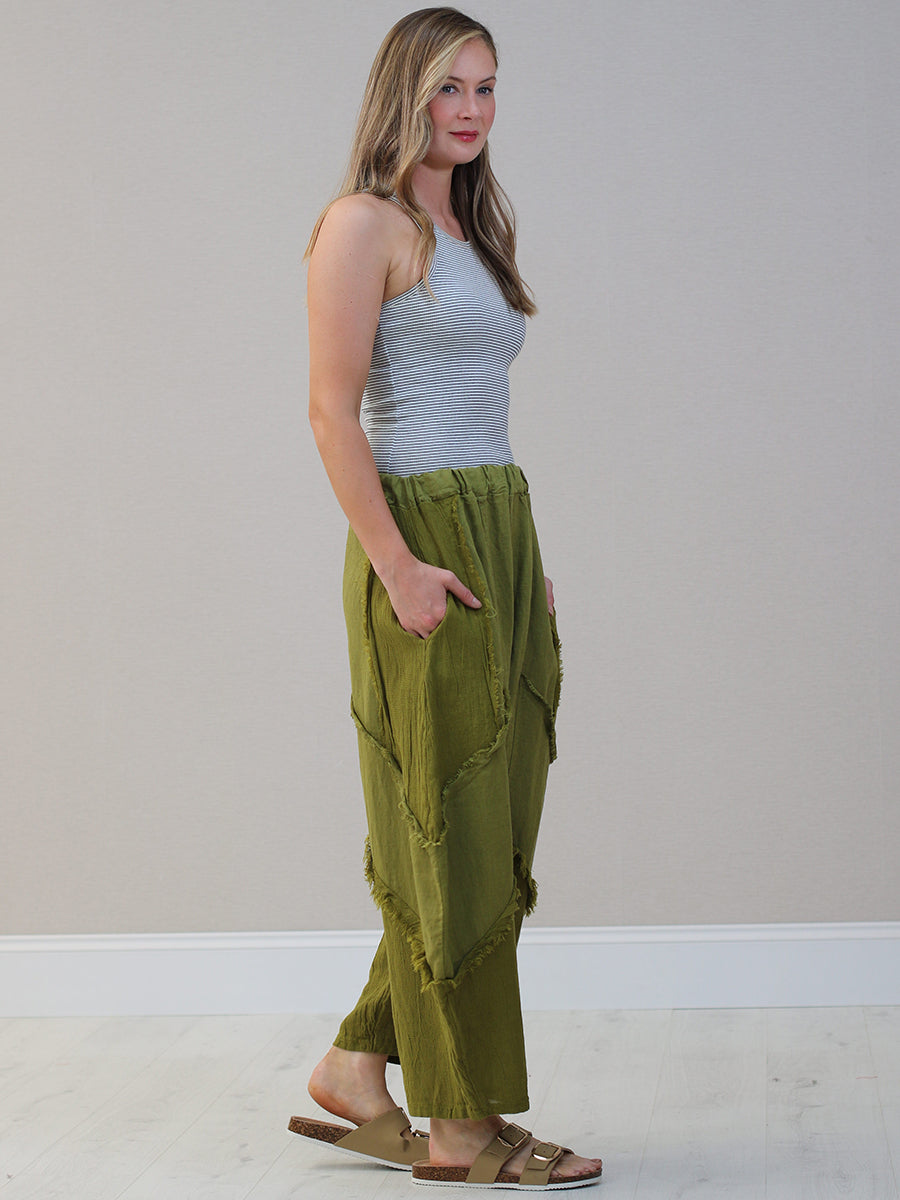 Ladies Plain Linen Mesh Net Slouchy Trouser