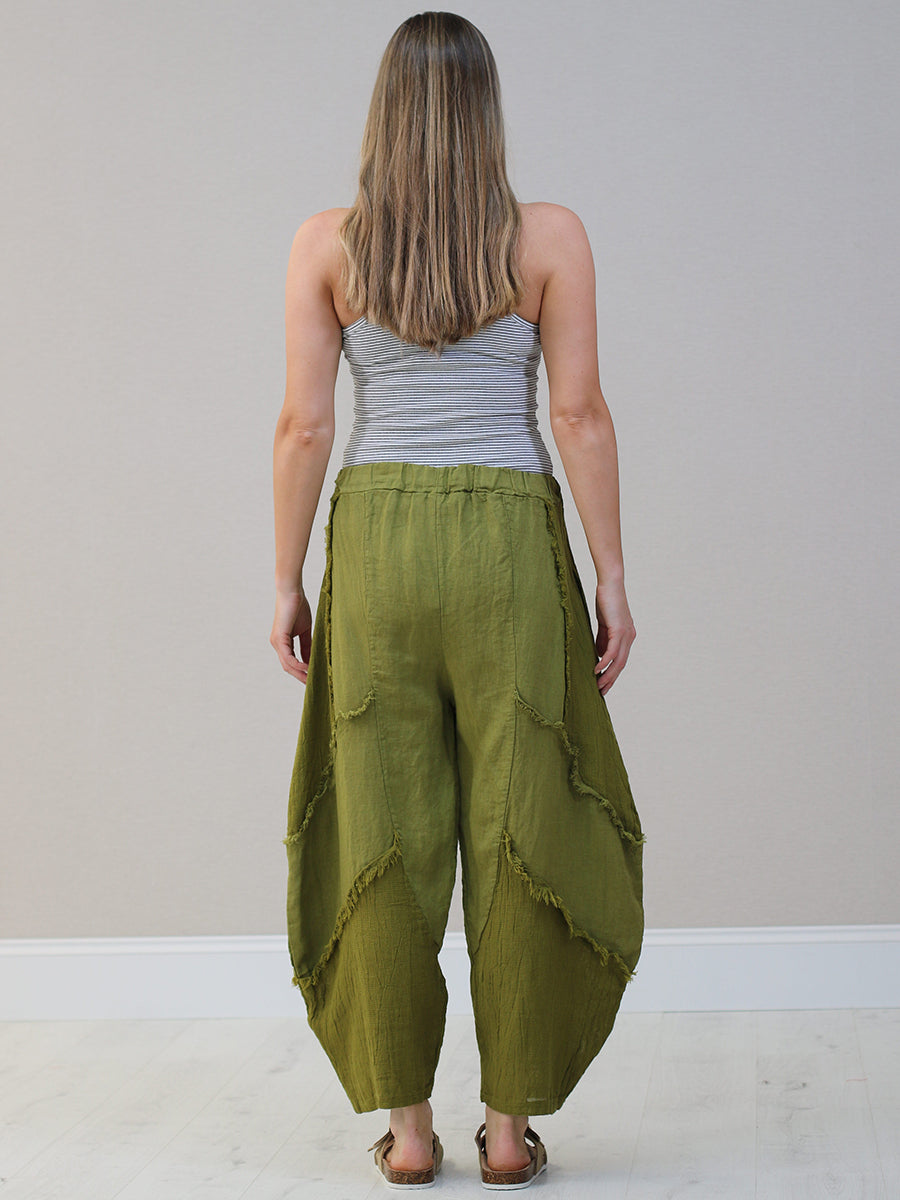 Ladies Plain Linen Mesh Net Slouchy Trouser