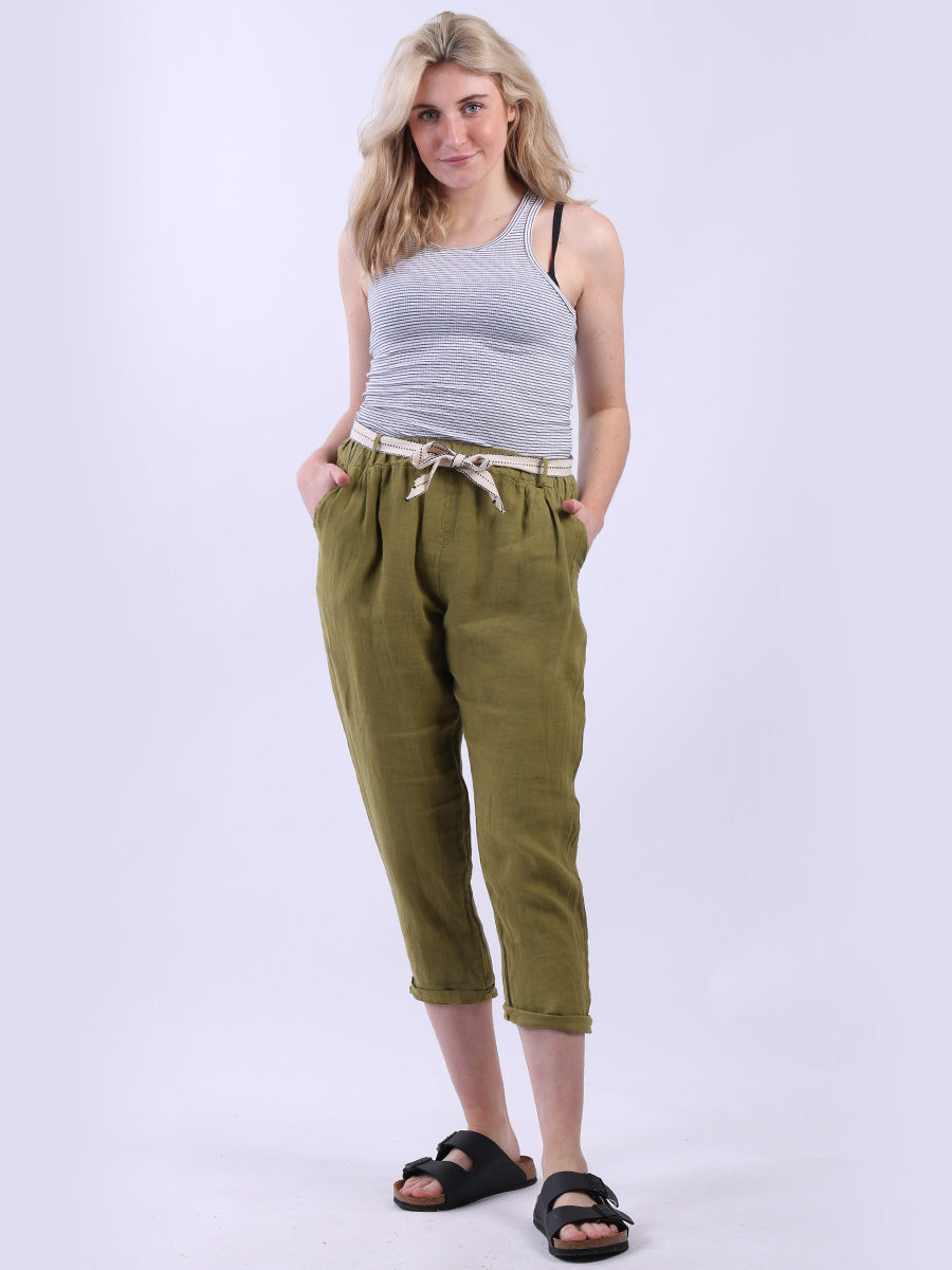 Ladies Plain Linen Cropped Capri Pants