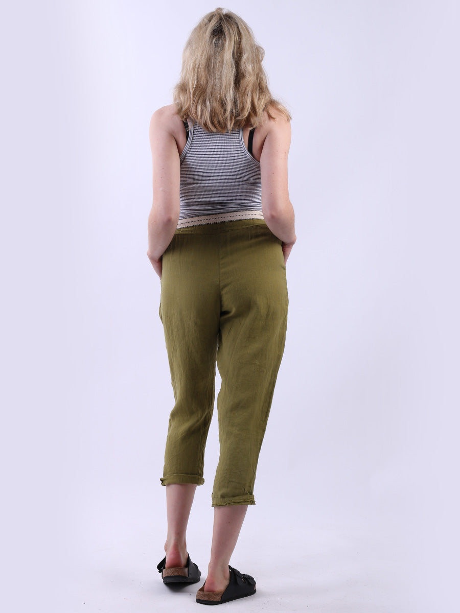 Ladies Plain Linen Cropped Capri Pants