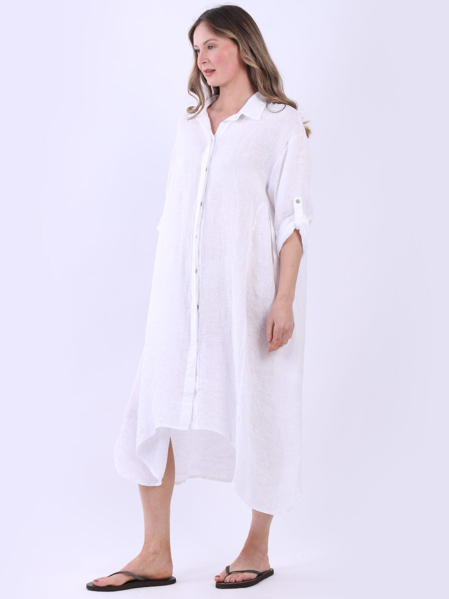 Plain Linen Midi Shirt Dress