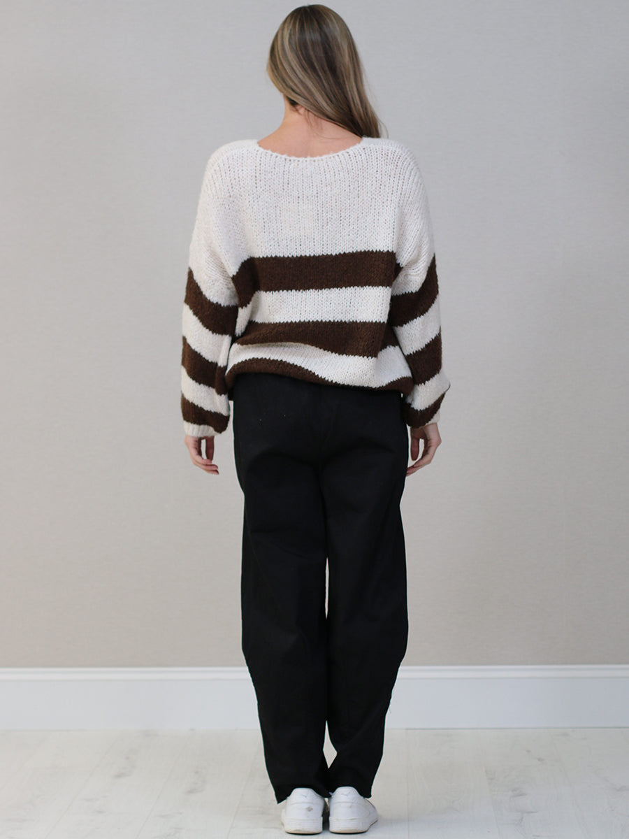 Woolen Knit Striped Crop Jumper