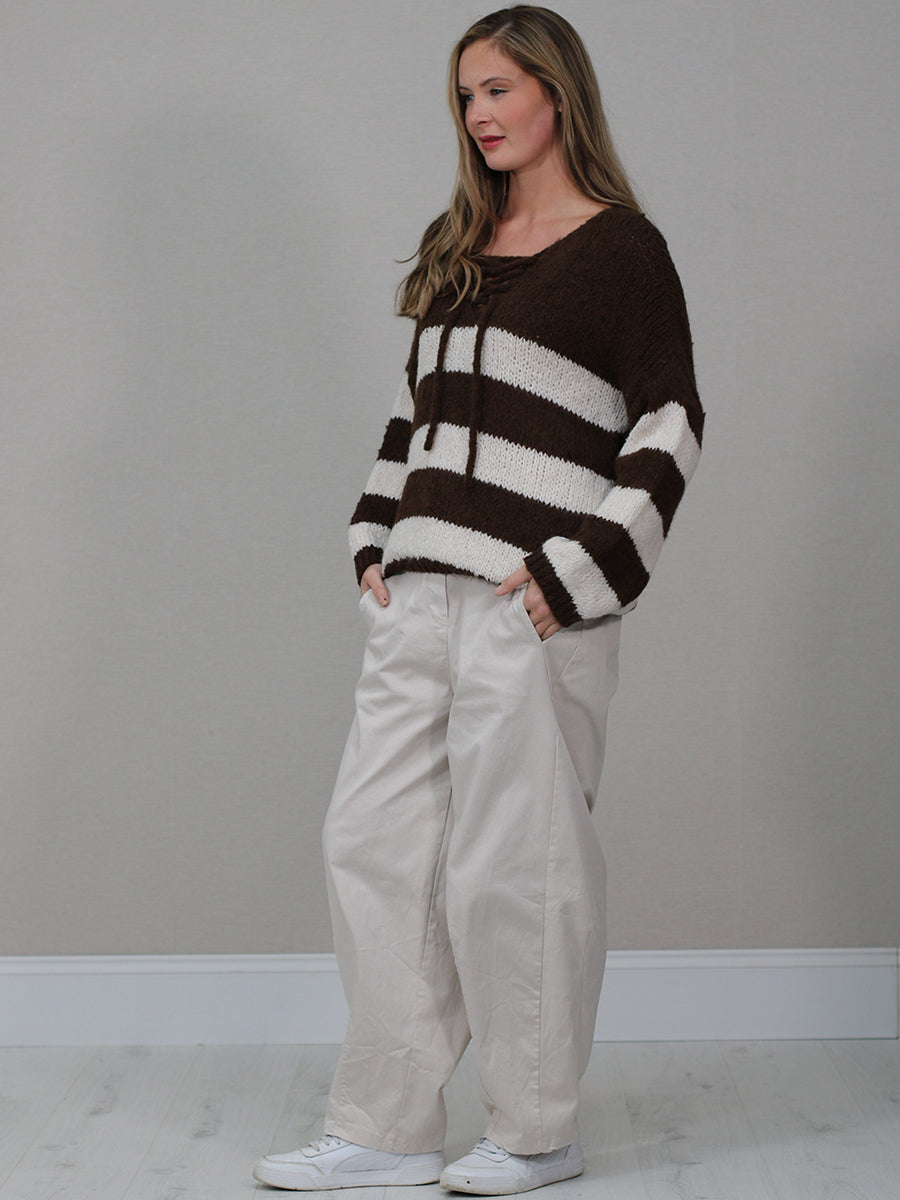 Woolen Knit Striped Crop Jumper