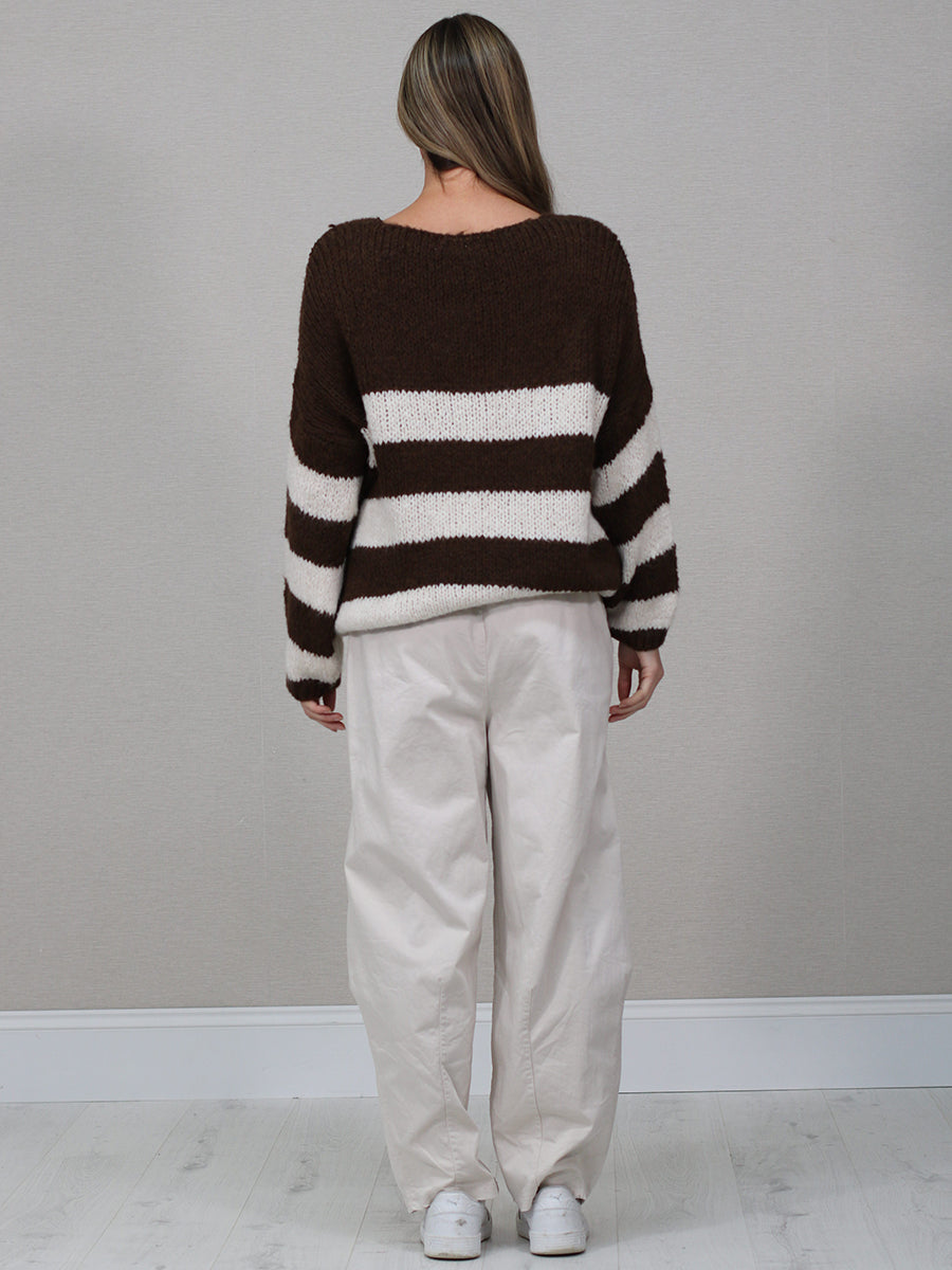 Woolen Knit Striped Crop Jumper
