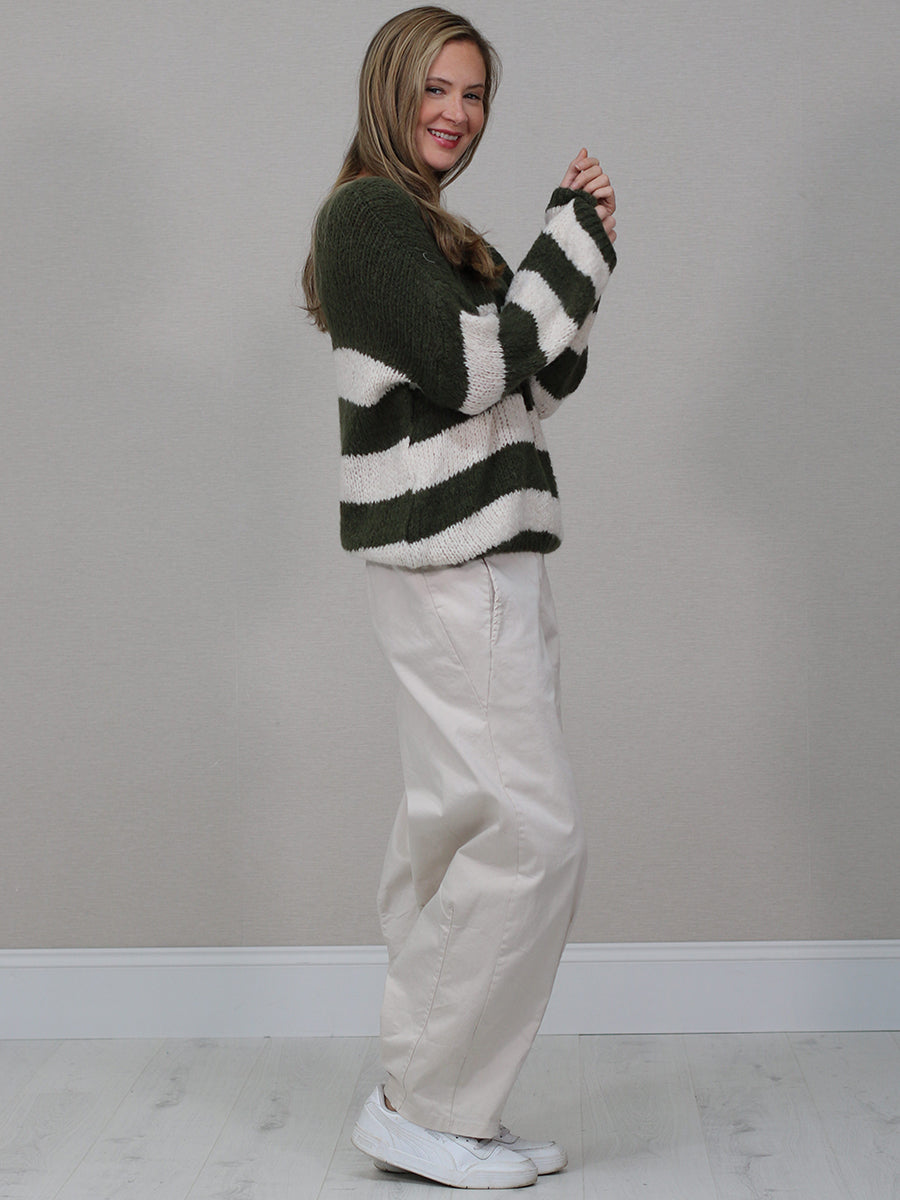 Woolen Knit Striped Crop Jumper