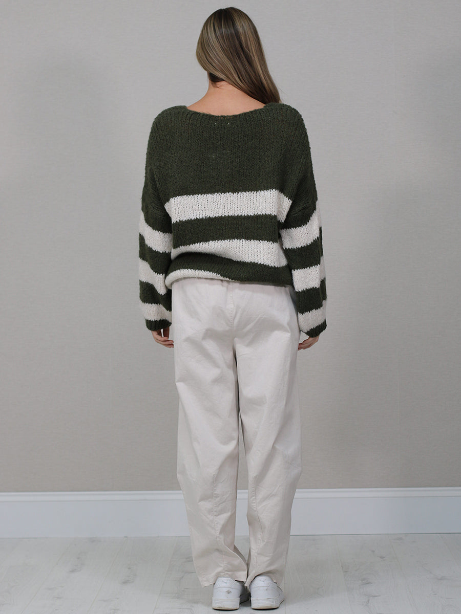Woolen Knit Striped Crop Jumper