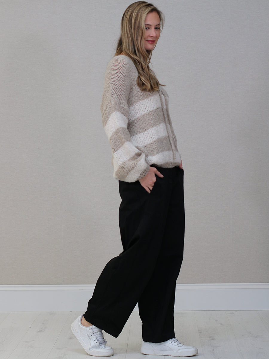 Woolen Knit Striped Crop Jumper
