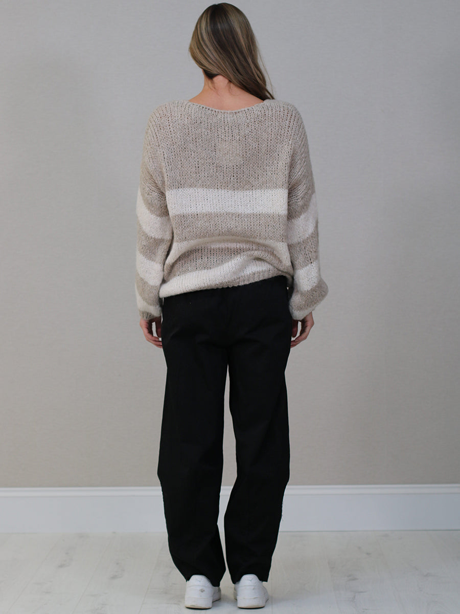 Woolen Knit Striped Crop Jumper